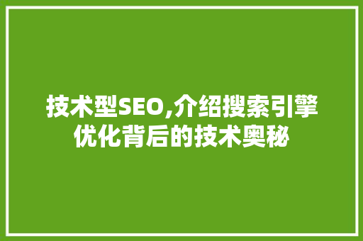 技术型SEO,介绍搜索引擎优化背后的技术奥秘