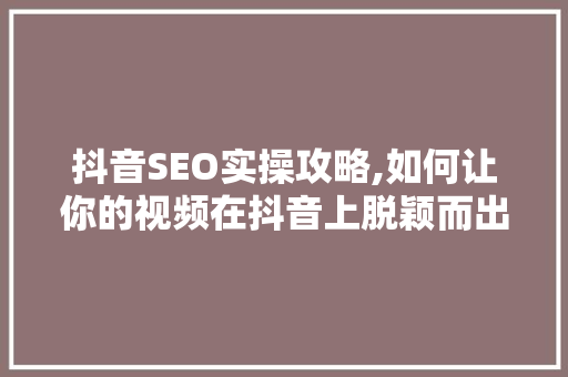 抖音SEO实操攻略,如何让你的视频在抖音上脱颖而出