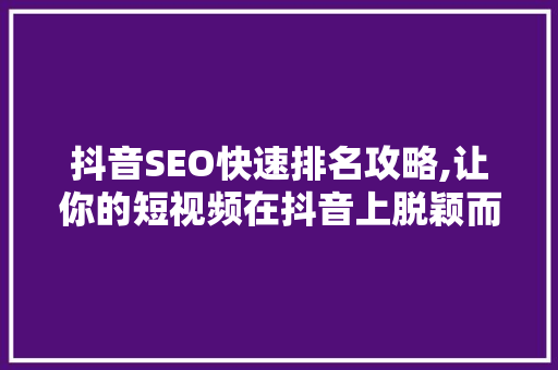 抖音SEO快速排名攻略,让你的短视频在抖音上脱颖而出
