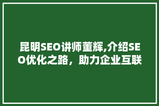 昆明SEO讲师董辉,介绍SEO优化之路，助力企业互联网营销腾飞 搜狗SEO