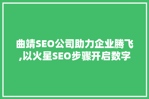 曲靖SEO公司助力企业腾飞,以火星SEO步骤开启数字营销新篇章 搜狗SEO