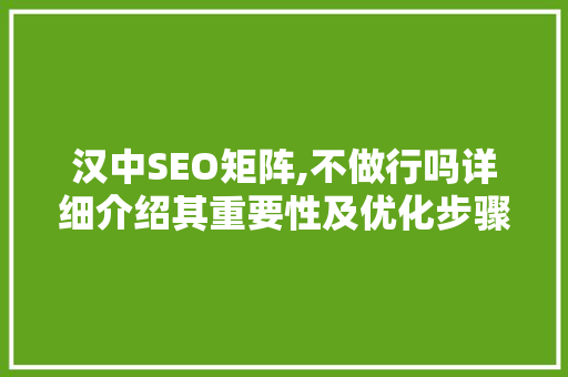 汉中SEO矩阵,不做行吗详细介绍其重要性及优化步骤 GoogleSEO