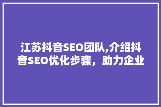 江苏抖音SEO团队,介绍抖音SEO优化步骤，助力企业乘风破浪 必应SEO