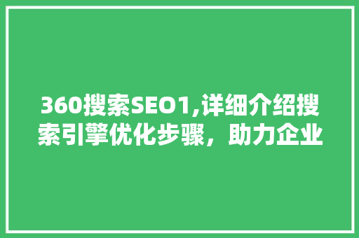 360搜索SEO1,详细介绍搜索引擎优化步骤，助力企业网站流量提升 搜狗SEO
