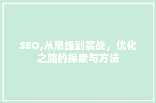 SEO,从思维到实战，优化之路的探索与方法 神马SEO