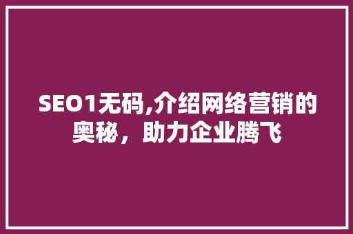 SEO1无码,介绍网络营销的奥秘，助力企业腾飞 百度SEO