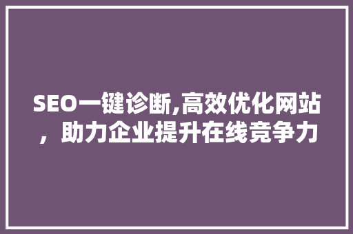 SEO一键诊断,高效优化网站，助力企业提升在线竞争力