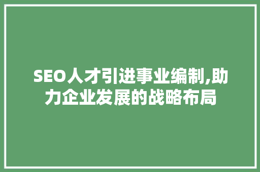 SEO人才引进事业编制,助力企业发展的战略布局 GoogleSEO