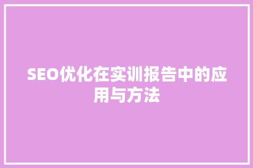 SEO优化在实训报告中的应用与方法 必应SEO