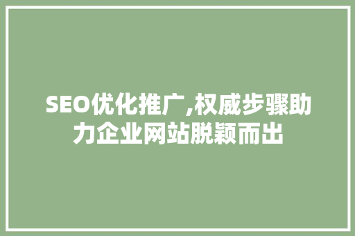 SEO优化推广,权威步骤助力企业网站脱颖而出 搜狗SEO