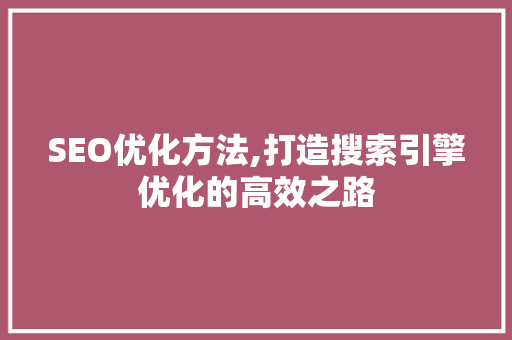 SEO优化方法,打造搜索引擎优化的高效之路 神马SEO