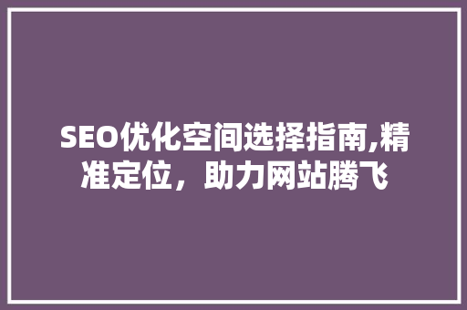 SEO优化空间选择指南,精准定位，助力网站腾飞 神马SEO