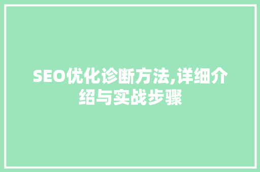 SEO优化诊断方法,详细介绍与实战步骤 神马SEO