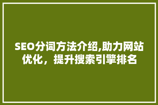 SEO分词方法介绍,助力网站优化，提升搜索引擎排名 搜狗SEO