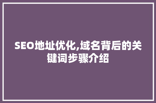 SEO地址优化,域名背后的关键词步骤介绍 搜狗SEO