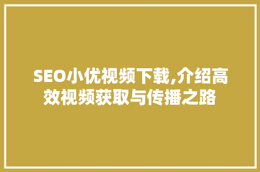 SEO小优视频下载,介绍高效视频获取与传播之路