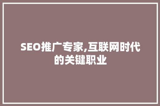 SEO推广专家,互联网时代的关键职业 神马SEO