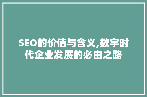 SEO的价值与含义,数字时代企业发展的必由之路 必应SEO