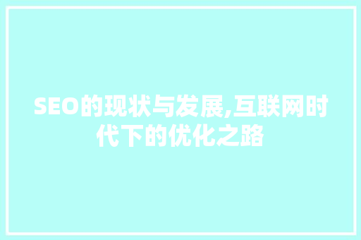 SEO的现状与发展,互联网时代下的优化之路 百度SEO