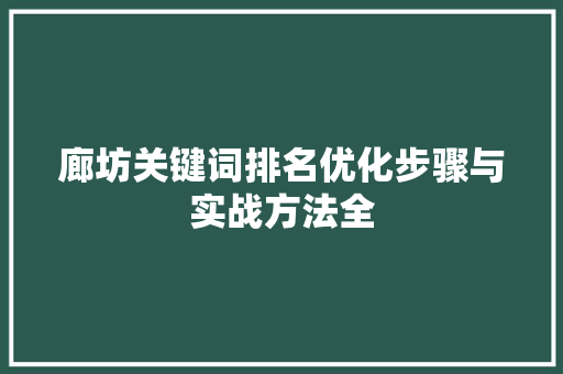 廊坊关键词排名优化步骤与实战方法全 百度SEO