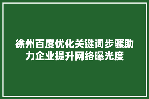 徐州百度优化关键词步骤助力企业提升网络曝光度 神马SEO