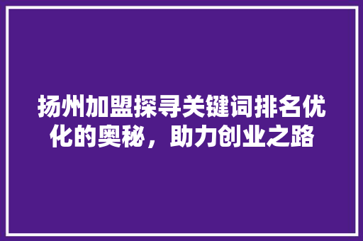 扬州加盟探寻关键词排名优化的奥秘，助力创业之路 必应SEO
