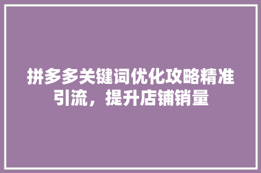 拼多多关键词优化攻略精准引流，提升店铺销量 必应SEO