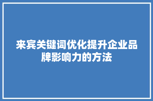 来宾关键词优化提升企业品牌影响力的方法 百度SEO