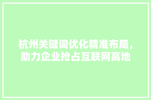 杭州关键词优化精准布局，助力企业抢占互联网高地 百度SEO