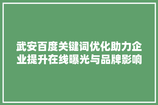 武安百度关键词优化助力企业提升在线曝光与品牌影响力 GoogleSEO