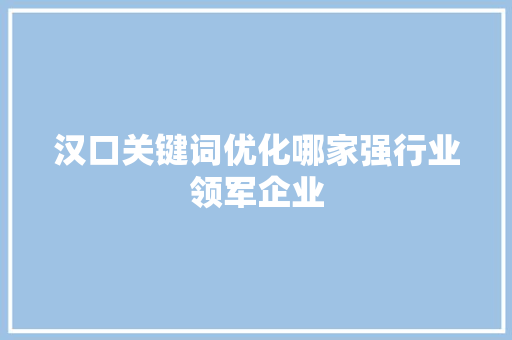 汉口关键词优化哪家强行业领军企业