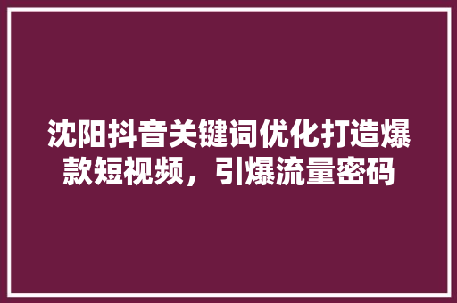 沈阳抖音关键词优化打造爆款短视频，引爆流量密码