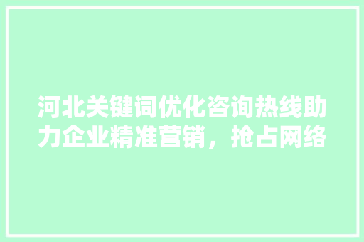 河北关键词优化咨询热线助力企业精准营销，抢占网络市场先机 GoogleSEO