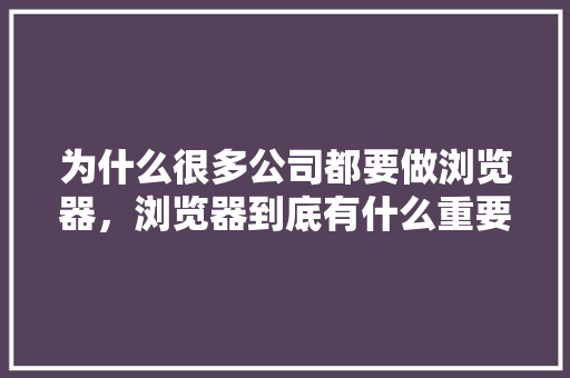 为什么很多公司都要做浏览器，浏览器到底有什么重要的战略意义「企业为什么要做搜索引擎推广」 为什么很多公司都要做浏览器，浏览器到底有什么重要的战略意义「企业为什么要做搜索引擎推广」 必应SEO