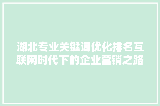 湖北专业关键词优化排名互联网时代下的企业营销之路 必应SEO