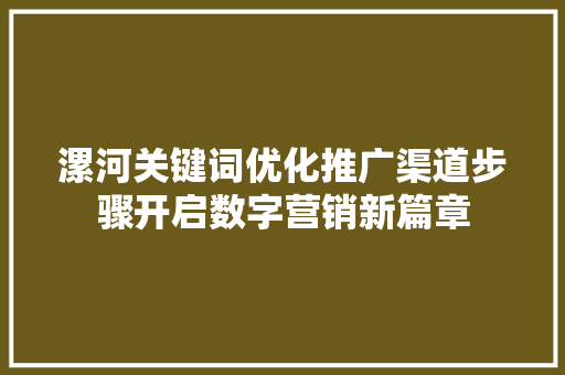 漯河关键词优化推广渠道步骤开启数字营销新篇章 百度SEO