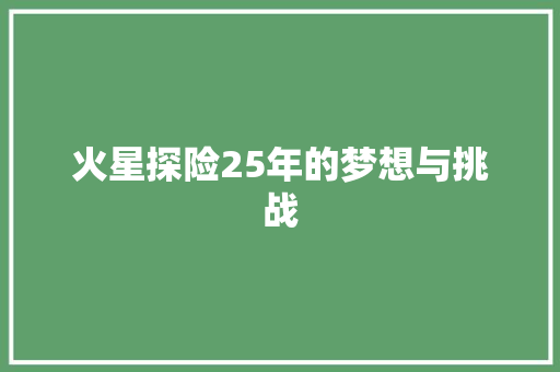 火星探险25年的梦想与挑战 神马SEO