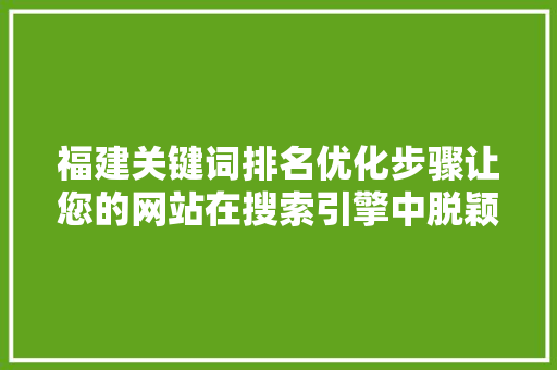福建关键词排名优化步骤让您的网站在搜索引擎中脱颖而出 百度SEO