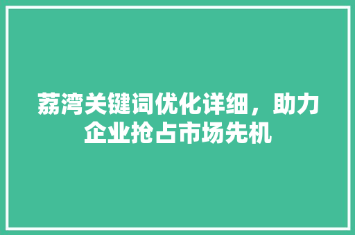 荔湾关键词优化详细，助力企业抢占市场先机 百度SEO