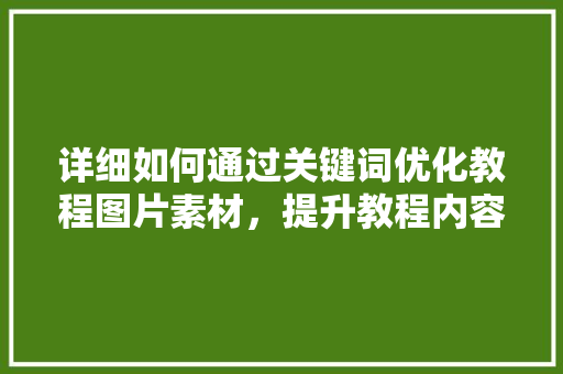 详细如何通过关键词优化教程图片素材，提升教程内容质量与传播效果 搜狗SEO