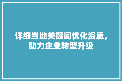 详细当地关键词优化资质，助力企业转型升级 神马SEO