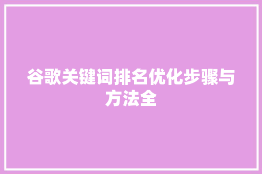 谷歌关键词排名优化步骤与方法全 必应SEO