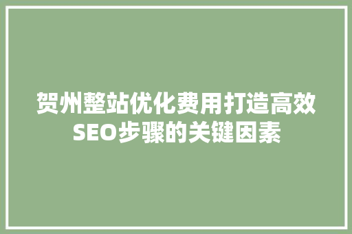 贺州整站优化费用打造高效SEO步骤的关键因素 必应SEO