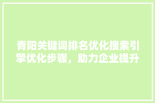青阳关键词排名优化搜索引擎优化步骤，助力企业提升在线影响力 百度SEO