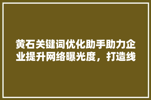 黄石关键词优化助手助力企业提升网络曝光度，打造线上品牌新形象 百度SEO