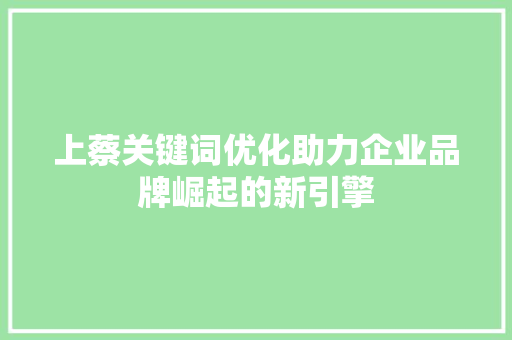 上蔡关键词优化助力企业品牌崛起的新引擎 GoogleSEO