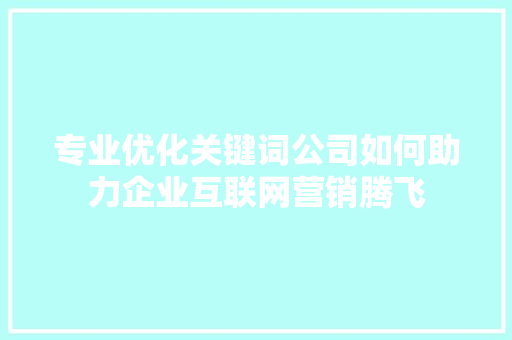 专业优化关键词公司如何助力企业互联网营销腾飞