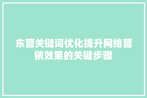 东营关键词优化提升网络营销效果的关键步骤 百度SEO