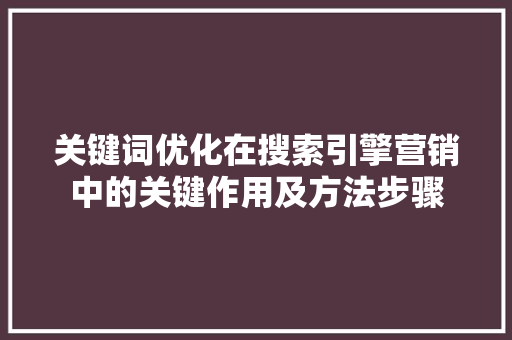 关键词优化在搜索引擎营销中的关键作用及方法步骤 GoogleSEO