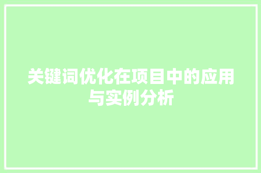关键词优化在项目中的应用与实例分析 必应SEO